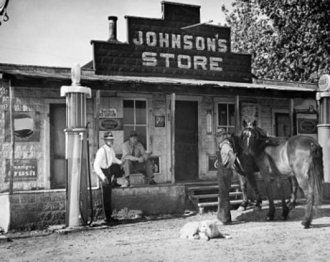 Three men with their horses outside a store Kentucky USA Canvas Art - (18 x 24)