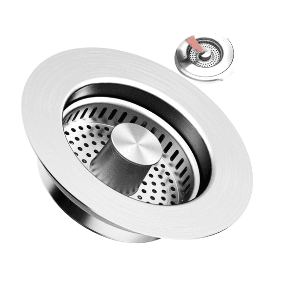 Three in one kitchen sink drain filter and basket with stopper, stainless steel drain plug cover for food waste storage bend - suitable for household or kitchen sink bathroom sink accessories