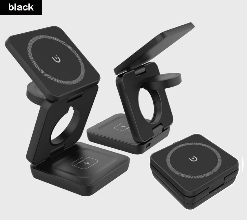 Three in one wireless charging station for Apple multifunctional devices - Foldable magnetic wireless charger base -18W travel charging pad for iPhone 16 15 14 13 12 Pro/Pro Max/Plus/Watch&Airpods