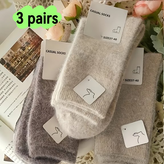 Three pairs of autumn/winter socks, mid-calf socks, thickened for extra warmth, simple solid color design, versatile for commuting! Soft and warm autumn/winter socks!