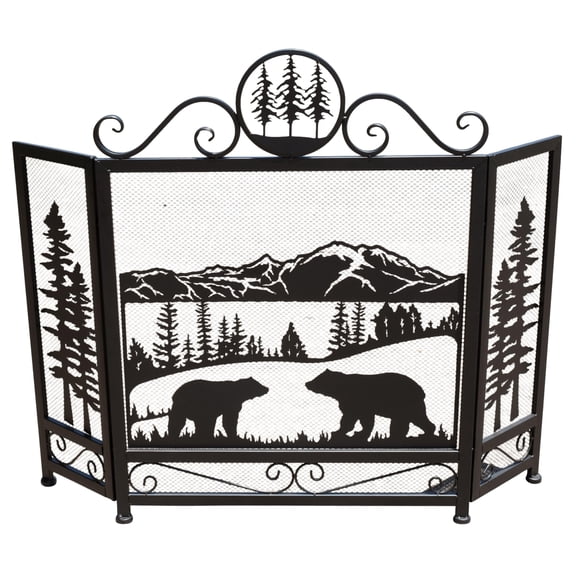 Three-panel Foldable Fireplace Screen with Mama Bear and Cub Strolling
