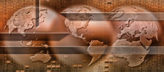 Three parts of the earth surrounded by digital information Canvas Art - Panoramic Images (30 x 14)
