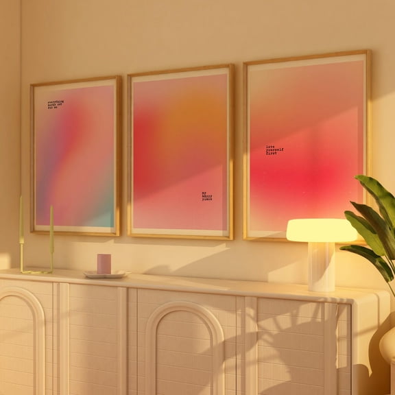 Three piece Aura Dopamine Decor Wall Art Funky pink Poster Set for trendy Aesthetic Room Decor, Girly quote gallery wall Prints, Poster Only