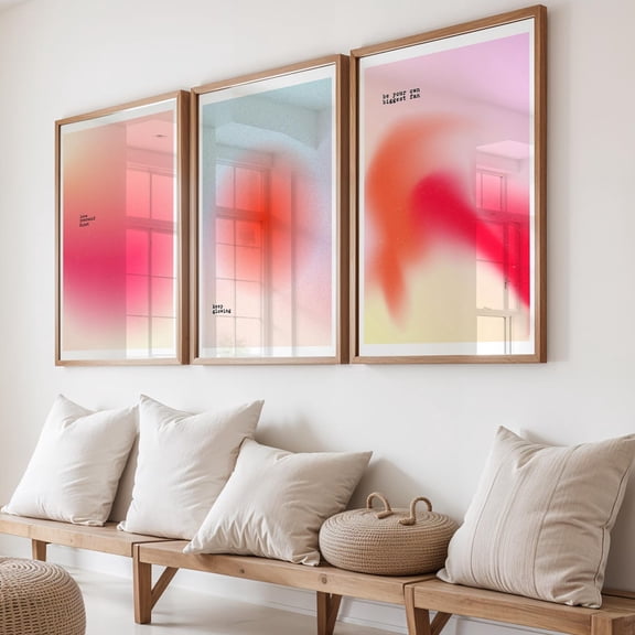 Three piece Aura Dopamine Decor Wall Art Funky pink Poster Set for trendy manifest Room Decor, Girly quote gallery wall Prints, Poster Only