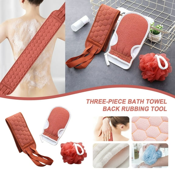 Three-piece Bath Set,Body Scrubbers Back Massage Exfoliating Sponge Bathroom Bath Brush,Bath Supplies,Bath Toiletries,Orange.
