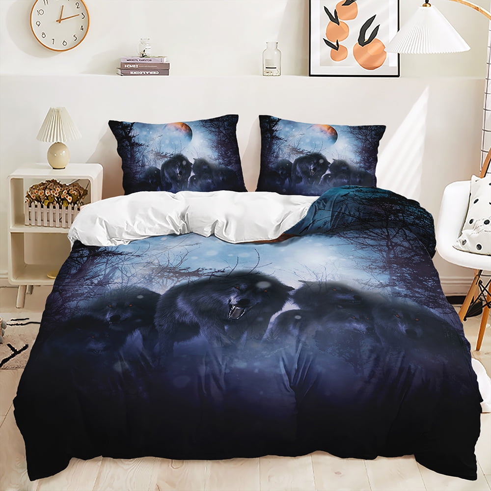 Threepiece Quilt Cover Beast Animal Tiger Wolf Kit Digital Printing