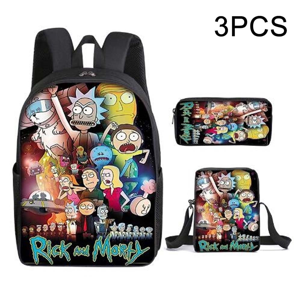 Three piece Rick and Morty School Bag Pencil Bag Rick and Morty Printed Character Backpack Children s Backpack Walmart