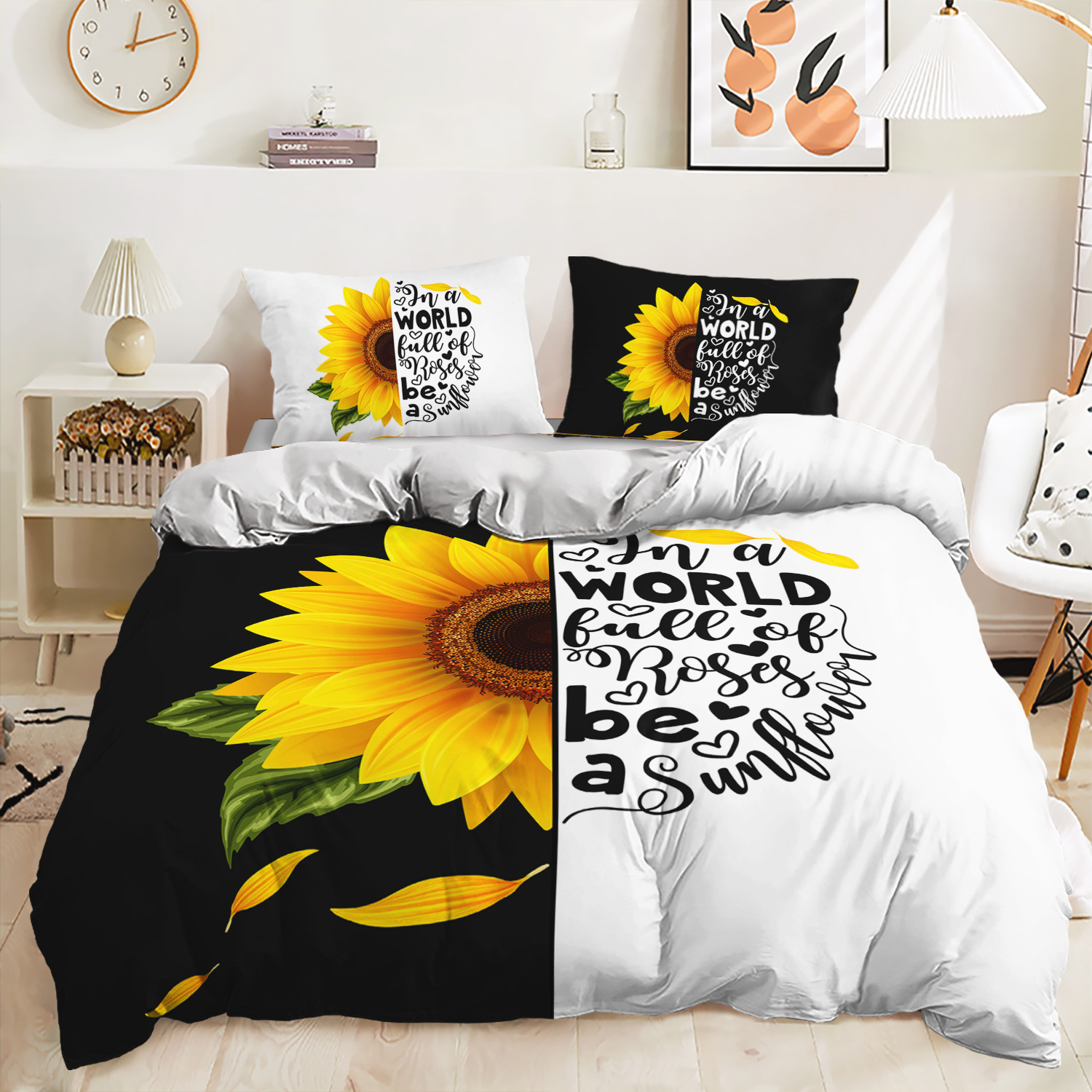 Three-piece Sunflower Quilt Cover European And American Digital 