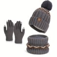 thumbnail image 1 of Three-piece set of winter hats, neck scarf, gloves, outdoor cold-proof and warm pullover hat with velvet ear protection knitted woolen hat for women, 1 of 3