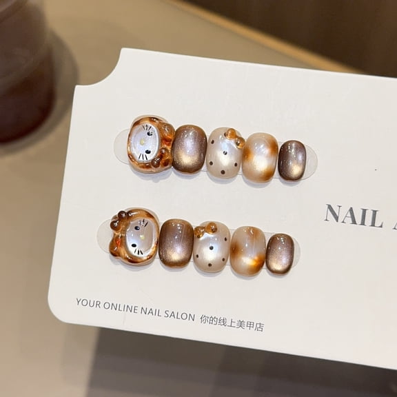 Three points of sugar, purely hand-worn nail hand-painted pinched style ins wind cat's eye short nail patch fake nail piece
