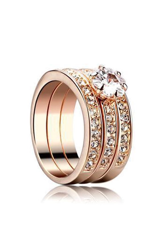 Three Ring Design Inlaid Crystal Zircon Fashion Ring Creative Alloy Plated Jewelry Women's Statement Ring Elegant Party Ring Gift for Her