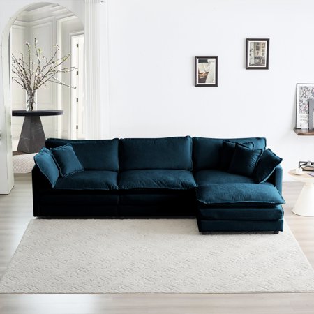 Three - seat Blue Chenille Sectional | Move and re - match seat units | Experience prime relaxation after a long day