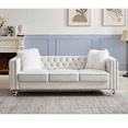 thumbnail image 1 of Three-seater Sofa with Crystal Feet, Accent Sofa with Rectangle Armchair, Velvet Crystal Buckle Upholstery Sofa with Removable Cushion and Two Plush Pillow, Beige, 1 of 9