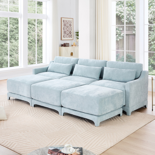 Three seater sofa, 3 movable ottomans, equipped with lumbar pillow — free download