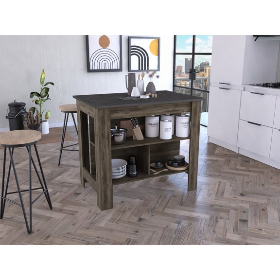 Three - shelf four - leg multicolor kitchen island for kitchen organization with particle board main material