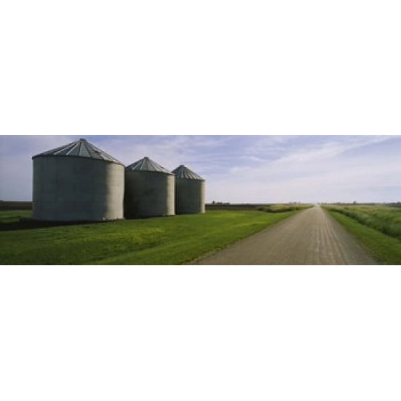 Three silos in a field Canvas Art - Panoramic Images (18 x 6)