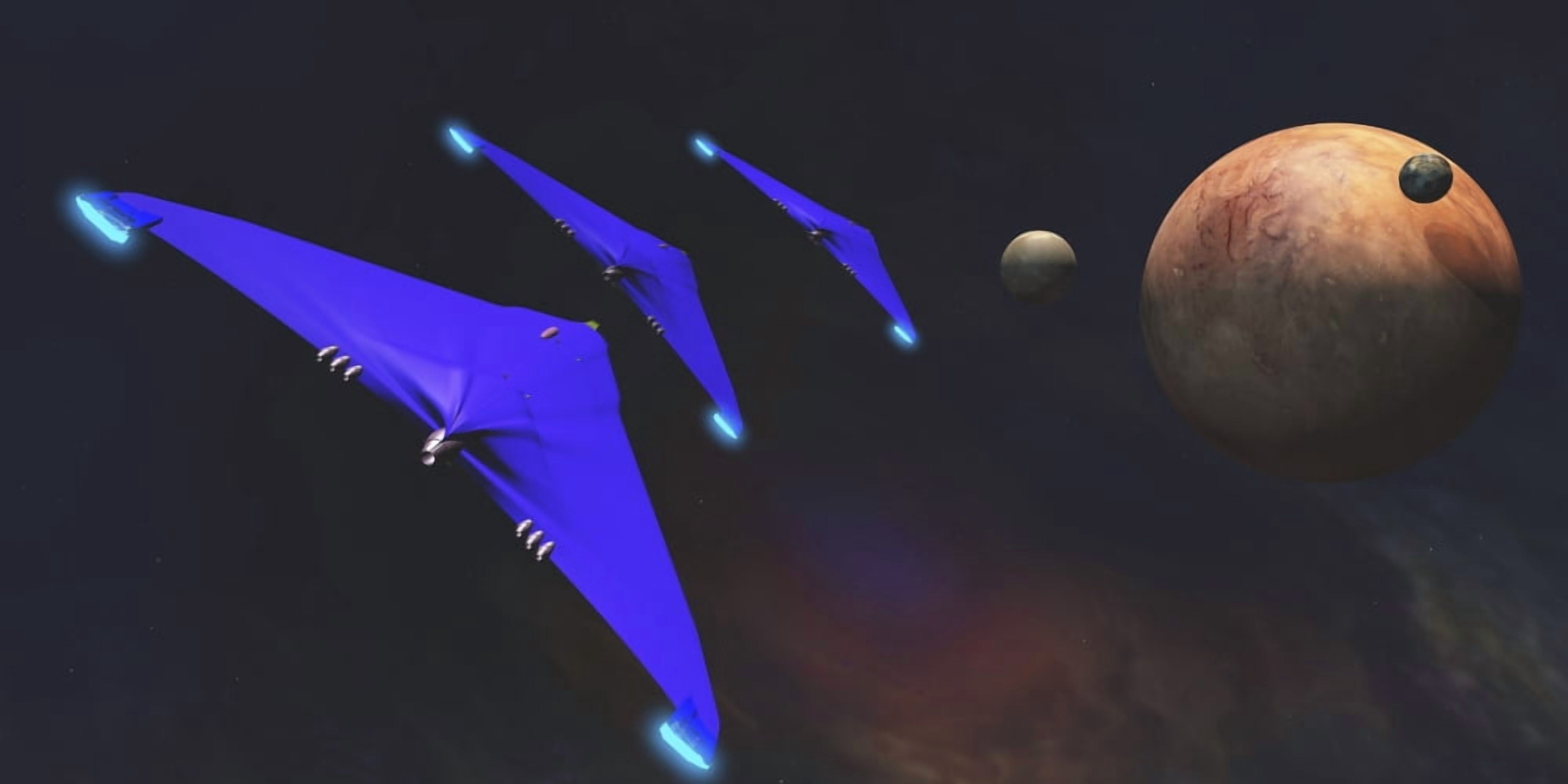 Three spaceships from Earth travel to a planet near the Crab Nebula Canvas Art - Corey FordStocktrek Images (20 x 10)
