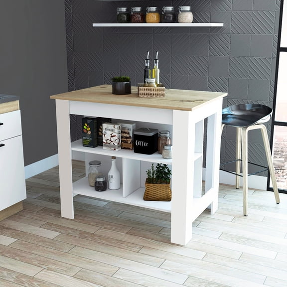 Three storage shelves for kitchen items / 40.5"W surface for cooking tasks