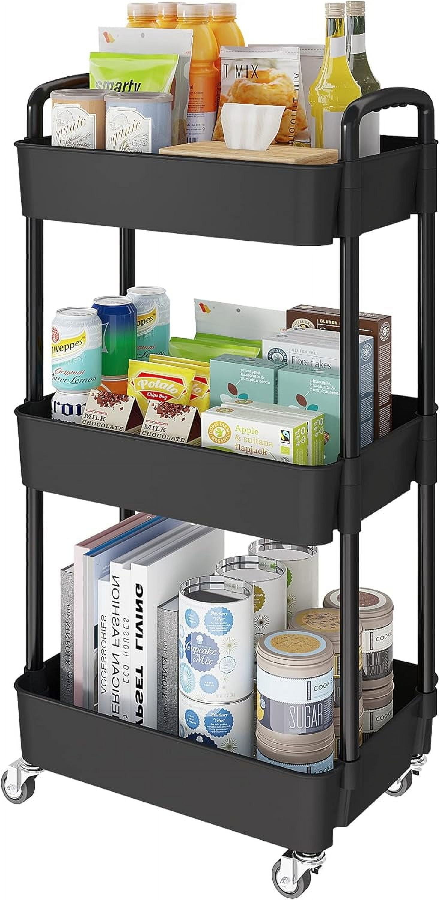 Three story kitchen storage cart, multifunctional and practical rolling ...