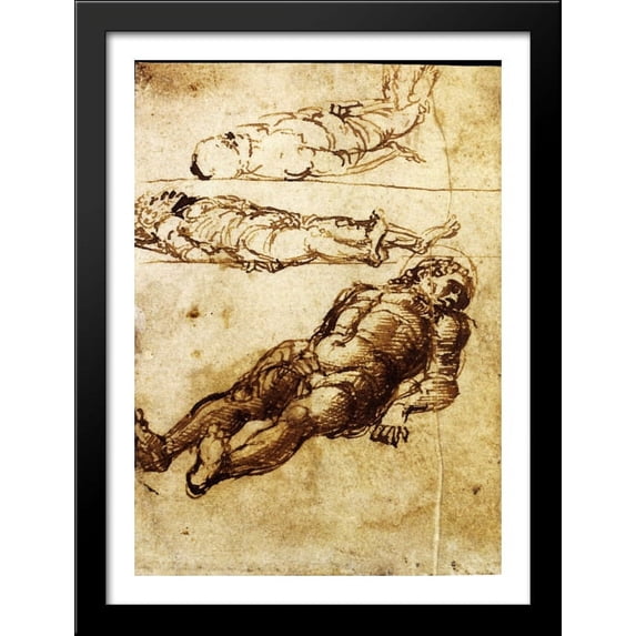 Three studies elongated figures 28x38 Large Black Wood Framed Print Art by Andrea Mantegna