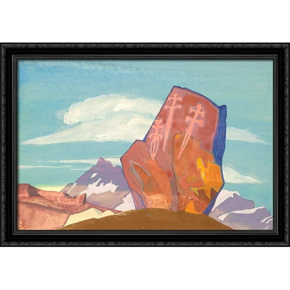 Three swords 38x28 Large Black Ornate Wood Framed Canvas Art by Nicholas Roerich