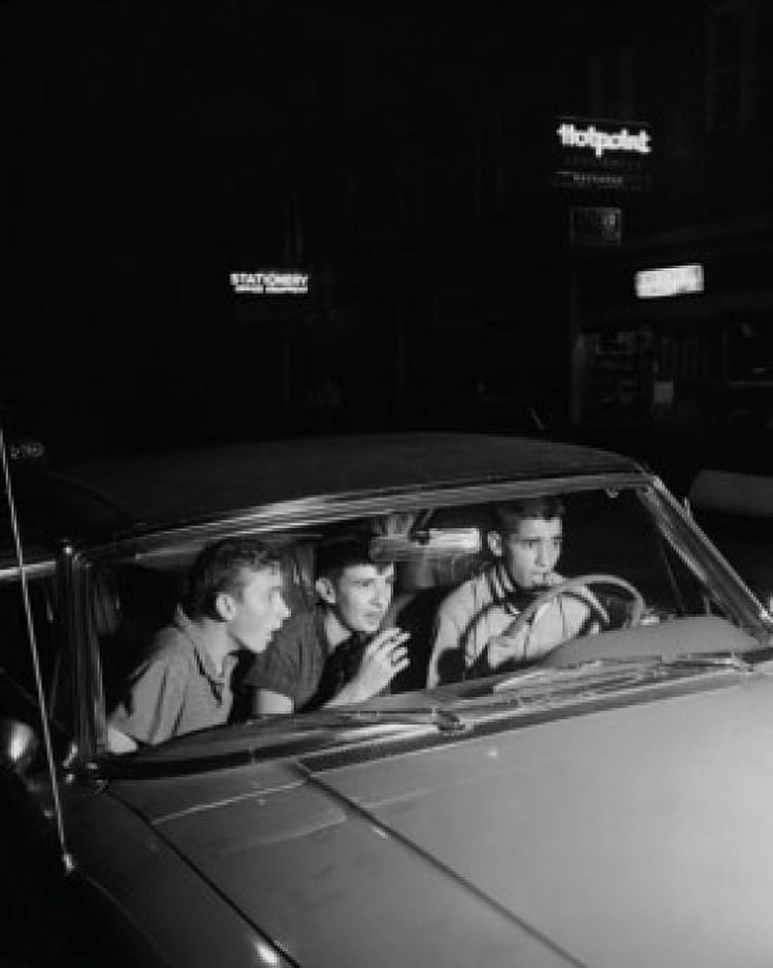 Three teenage boys looking shocked in a car Canvas Art -  (18 x 24)