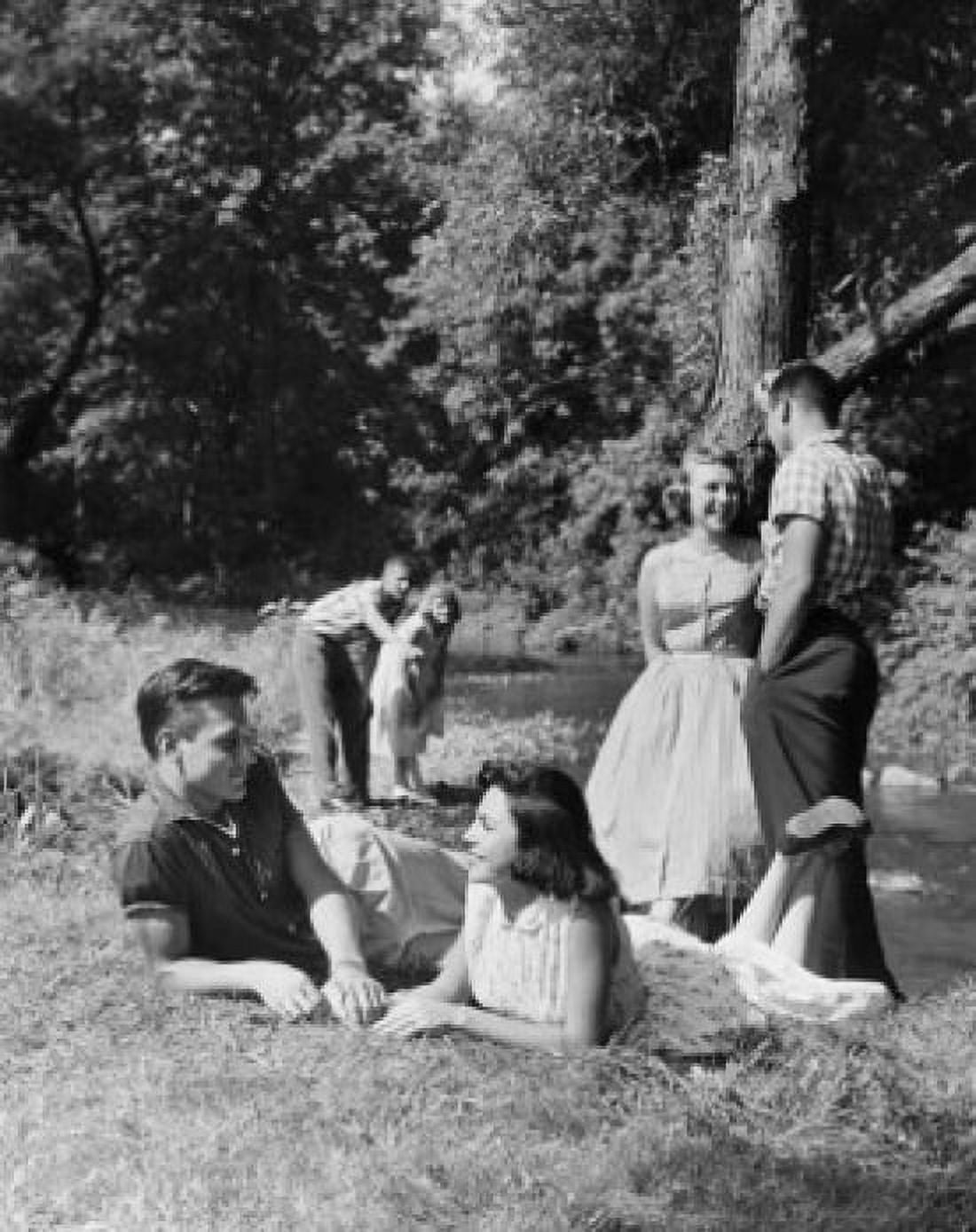 Three teenage couples on picnic Canvas Art - (18 x 24)