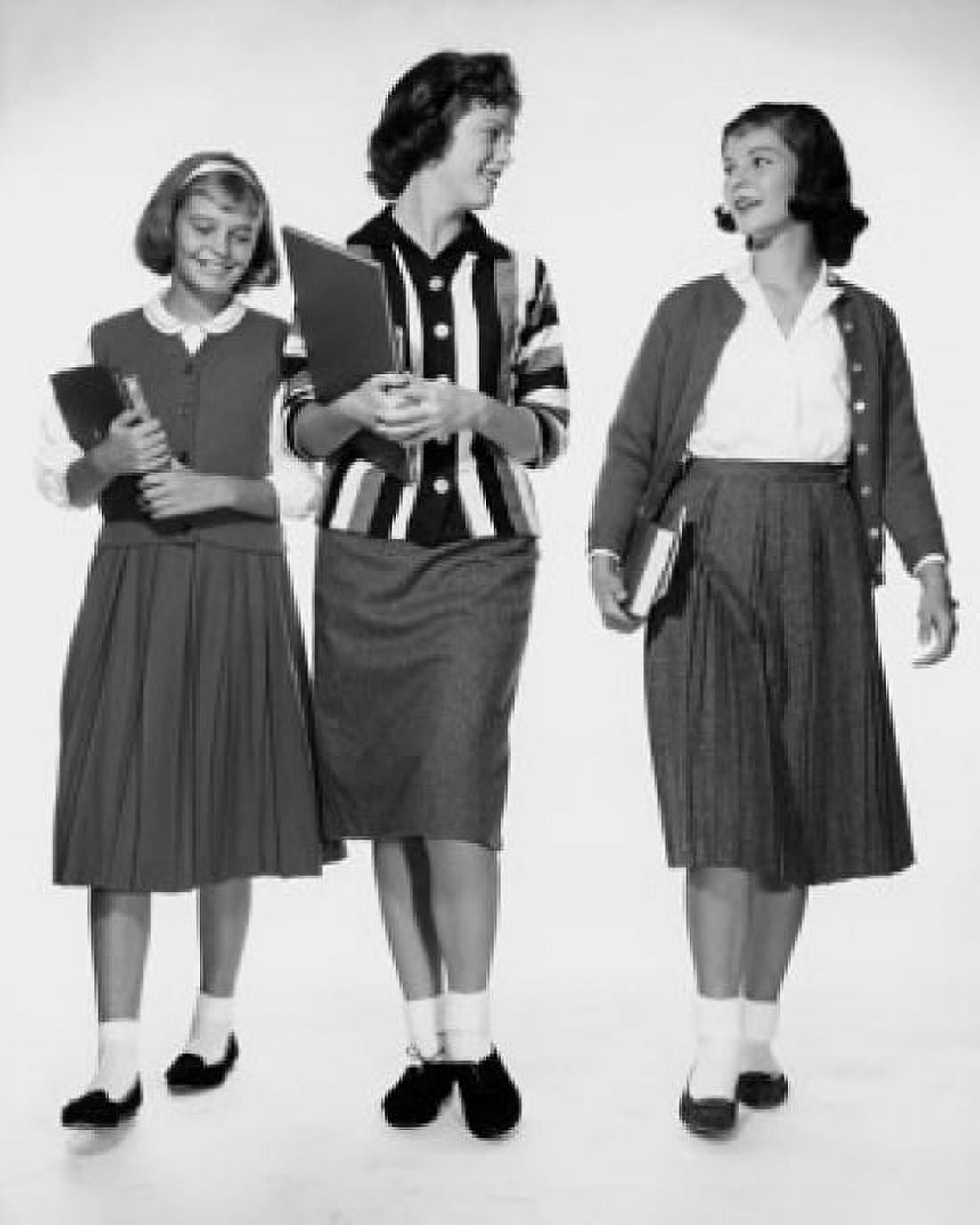 Three teenage girls walking together and smiling Canvas Art - (18 x 24)