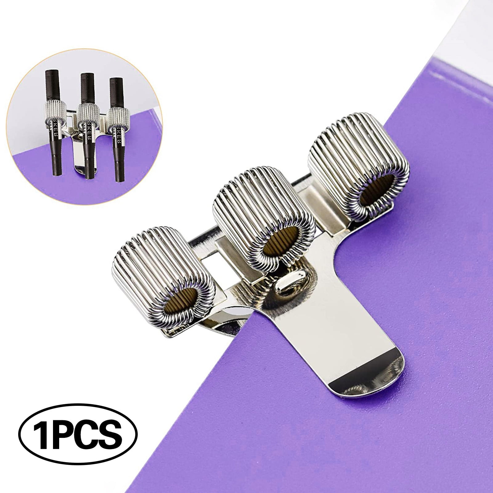 Threetier Metal Pen Holder With Pocket Clip Home Office Supplies