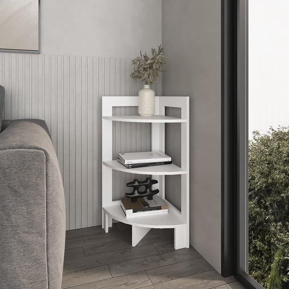 Three - tier White Corner Shelf for Space Optimization / Ideal for Small Living Areas to Store Essentials