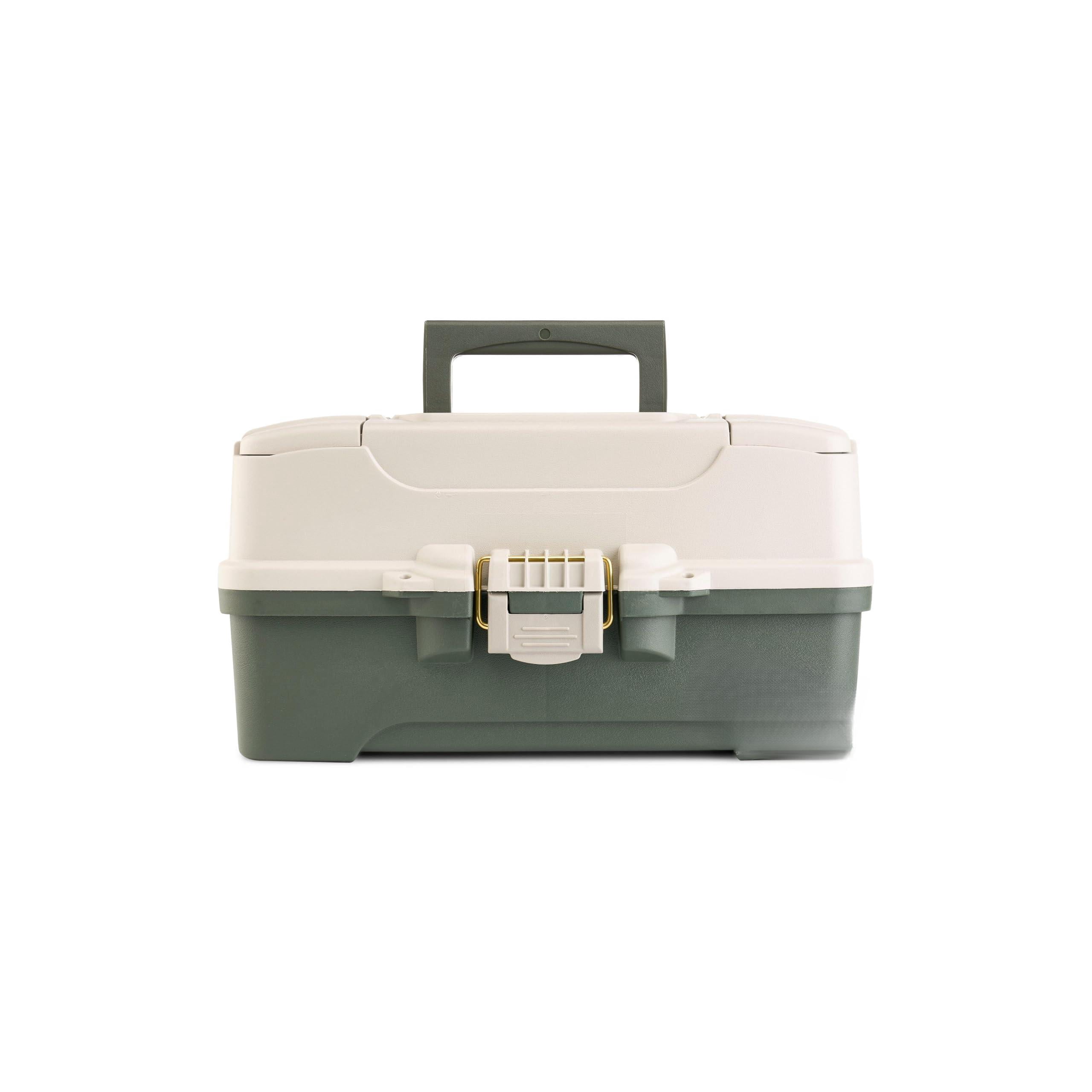 Three-tray Tackle Box  Green/tan Rust-proof Brass Latch Top-access Tray With Deep Storage Made In The Portable Fishing Gear Organizer