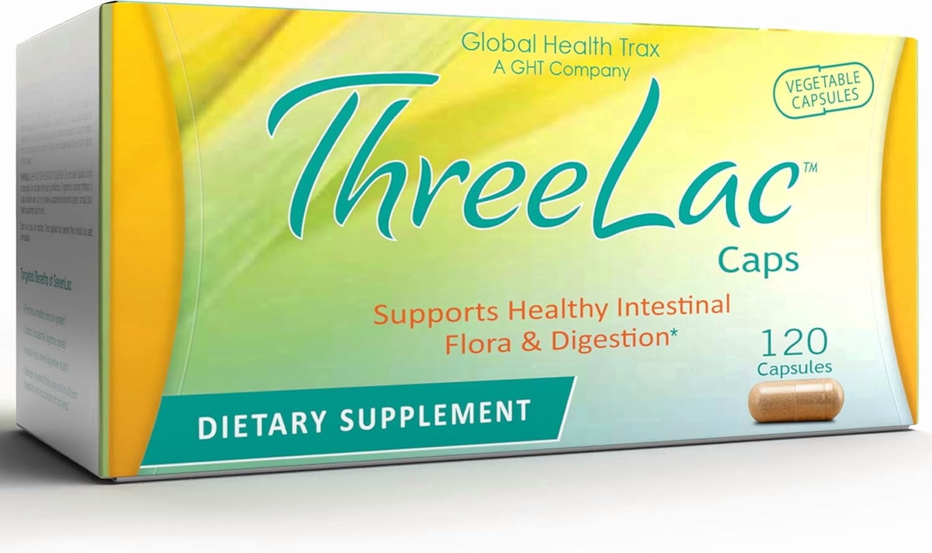 Global Health Trax ThreeLac Probiotic Capsules for Gut and Immune Health, 120 Count