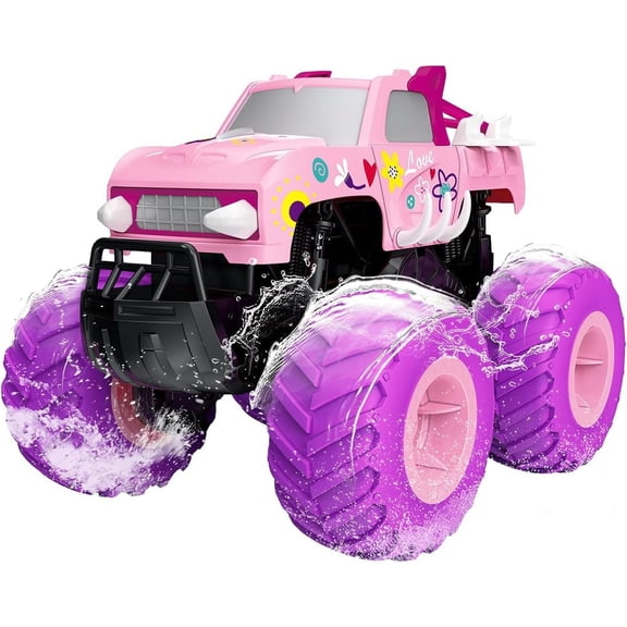 Threeking 1:16 Waterproof Pick-up Toys RC Car Truck Toys Remote Control Cars Suitable for All Terrain 4WD Off-Road Car Gifts Presents for Kids Girls Ages 6+ Pink