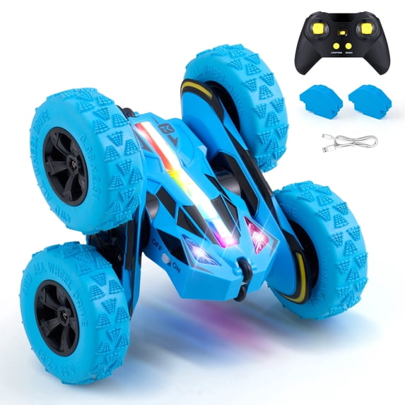Threeking Remote Control Flip Stunt Car Double Sided Driving Crawler Toys, Quick-Swap Modular Battery Durable RC Cars with Auto Demo Breathing Soft Lights Gifts for Boys Girls Ages 6-12