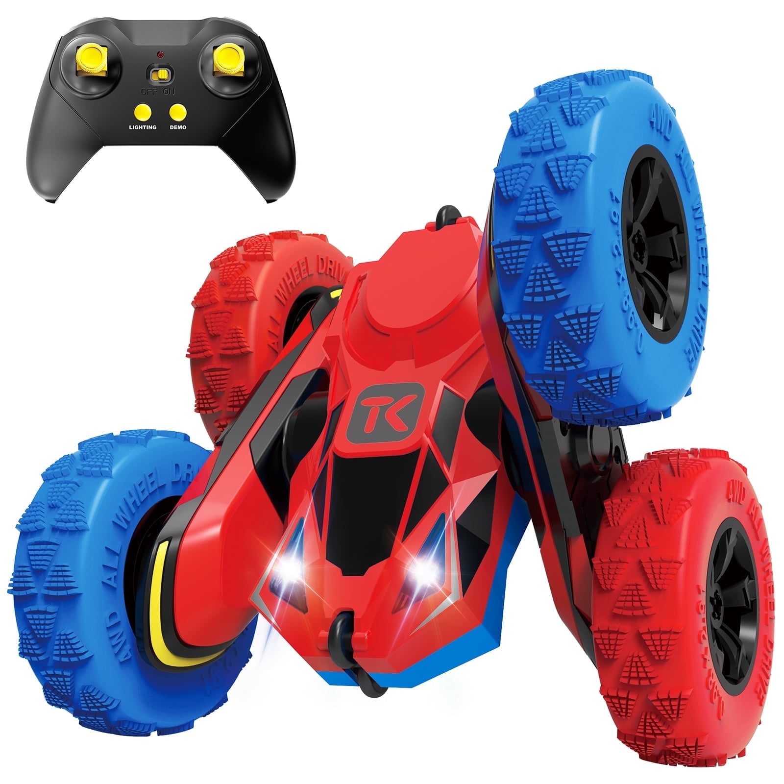 Threeking RC Stunt Cars Remote Control Car with Lights Double-Sided ...