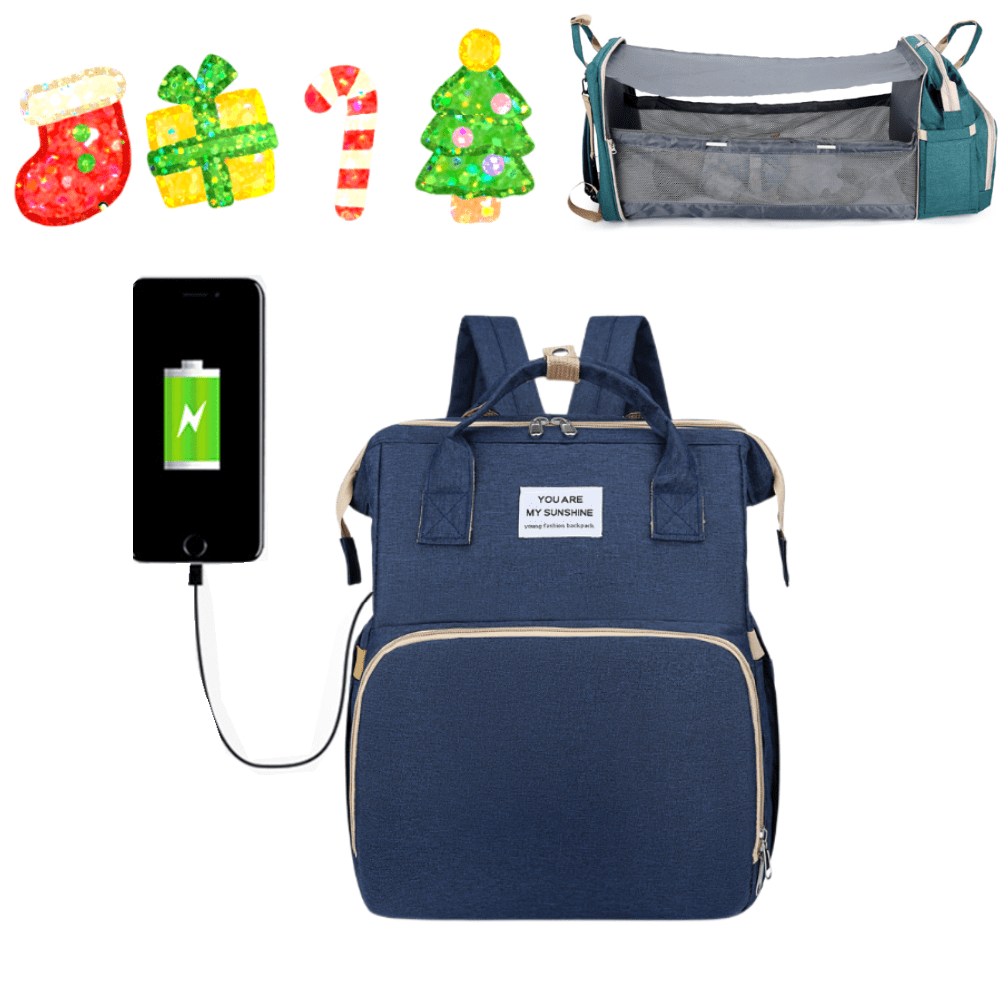 Threemushroom Diaper Bag Backpack with Changing Station for Boys Girl - External usb charging port Large Travel Waterproof Diapers Bag with Stroller Straps, Portable Diaper Changing Bag Blue