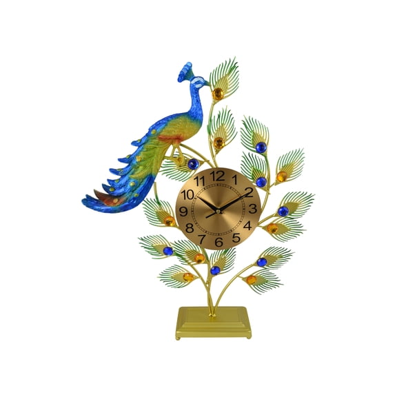 Threestar 21" Inch Metal Peacock Mantel Clock