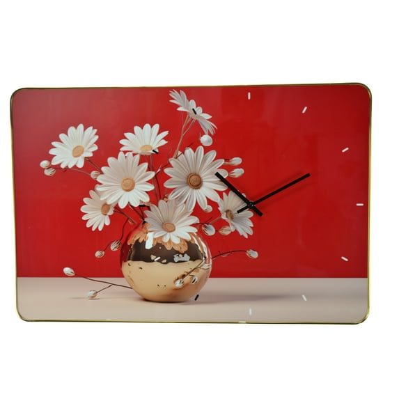 Threestar 24" Inch Red and White Daisy Wall Clock