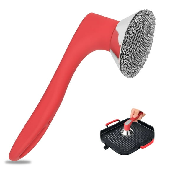Thren Cast Iron Scrubber,Stainless Steel Skillet Cleaner,Scrub Dishwand,with Handle,for Kitchen Cleaning Frying Pans Skillets Woks