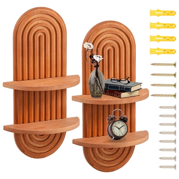 Thren Wood Floating Shelf Elegant Space Saving Mid Century Wall Shelves Solid Mid Century Bohemian Wall Decor Easy to Install Wood Arched Wall Shelf for Your Home