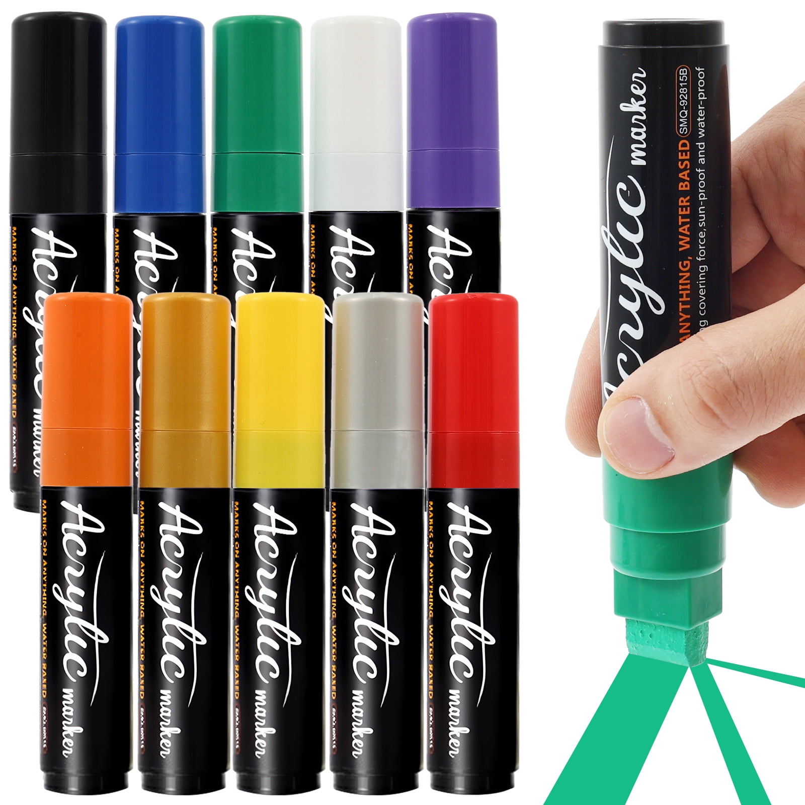 Threns 10 Pack Jumbo Permanent Markers,0.59" Acrylic Graffiti Markers,10 Vibrant Colors Wide Tip Paint Marker for Canvas,Posters Board,Fabric,Window