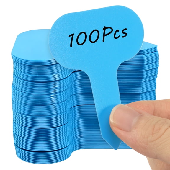 Threns 100 Pack White or Blue Plastic Plant Label Waterproof T Type Potted Plant Tag Seedling Sign Reusable Indoor Outdoor Nursery Garden Label Seed Stake Tag for Vegetable Herb Flower