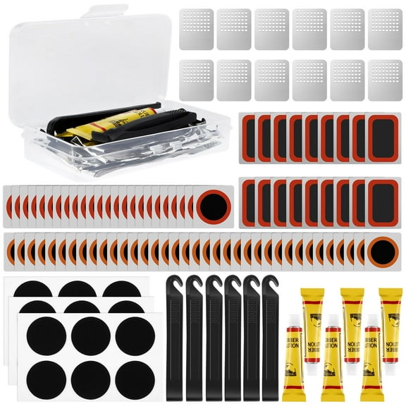 Threns 105Pcs Bike Tire Repair Kit Bicycle Repair Patch Set Mountain Bike Inner Tube Puncture Repair Set