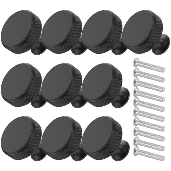 Threns 10Pcs Drawer Knob Set Round Knurled Dresser Knob 1.2inch Aluminum Alloy Nickel Kitchen Knob Pull