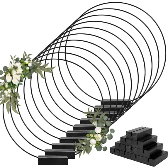 Threns 10Pcs Floral Hoops Metal Floral Wreath Decor Centerpiece Hoops for Wedding,with Holders,10",Black