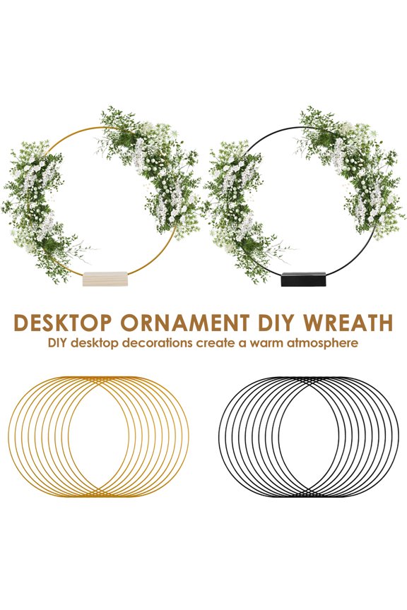 10Pcs Floral Hoops Metal Floral Wreath Decor Centerpiece Hoops for Wedding,with Holders,10",Gold