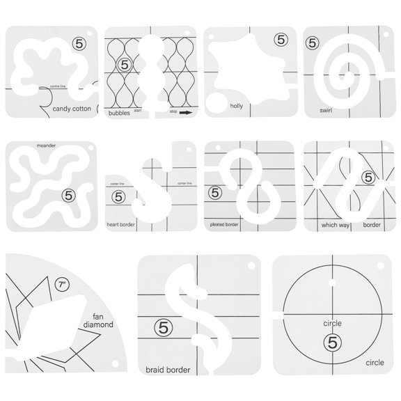 Threns 11 Pcs Acrylic Free Motion Quilting Kit Transparent Free Motion Quilting Template Set for Sewing Machines DIY and Patchwork
