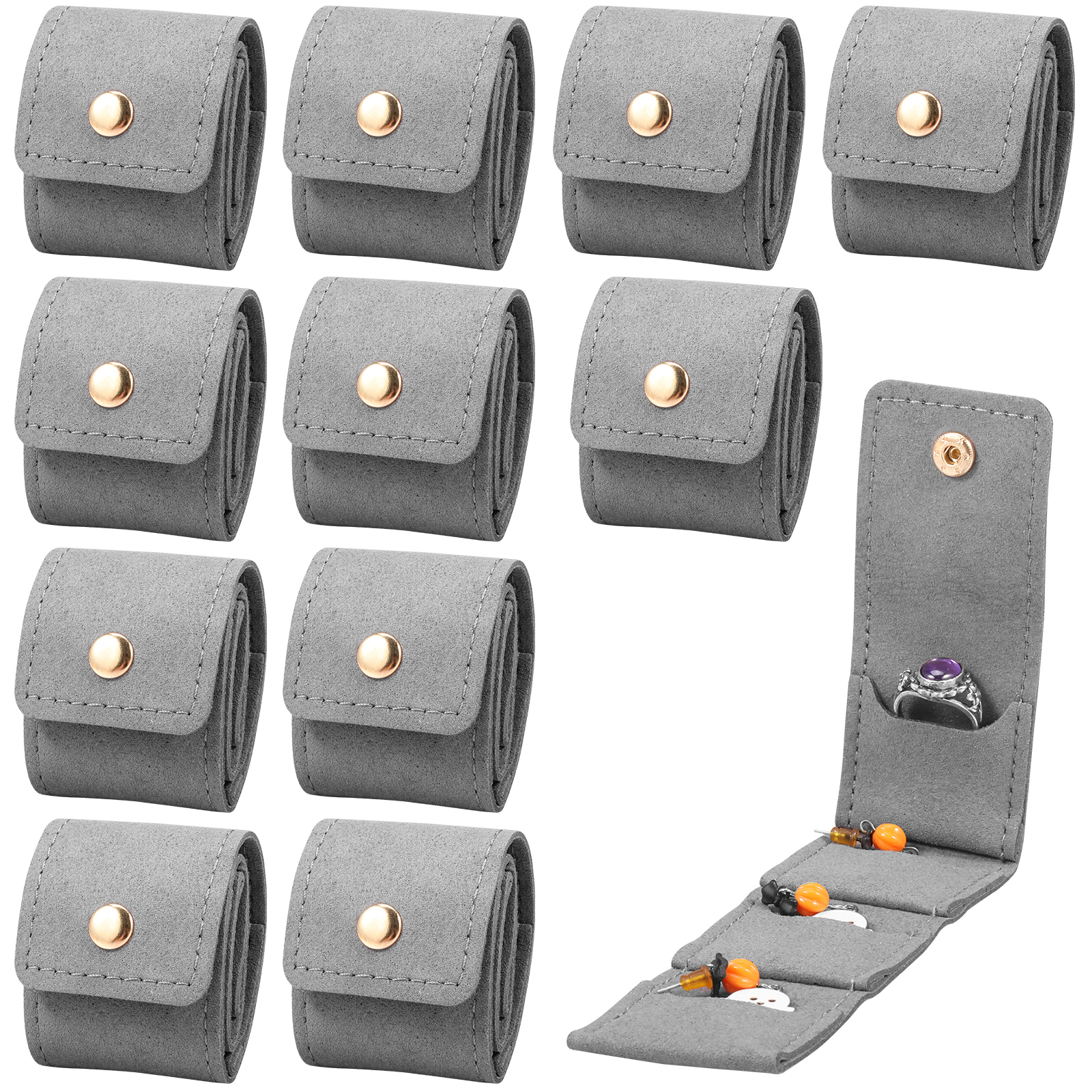 Threns 12 Pcs Mini Travel Jewelry Bag Foldable PU Leather Small Jewelry ...