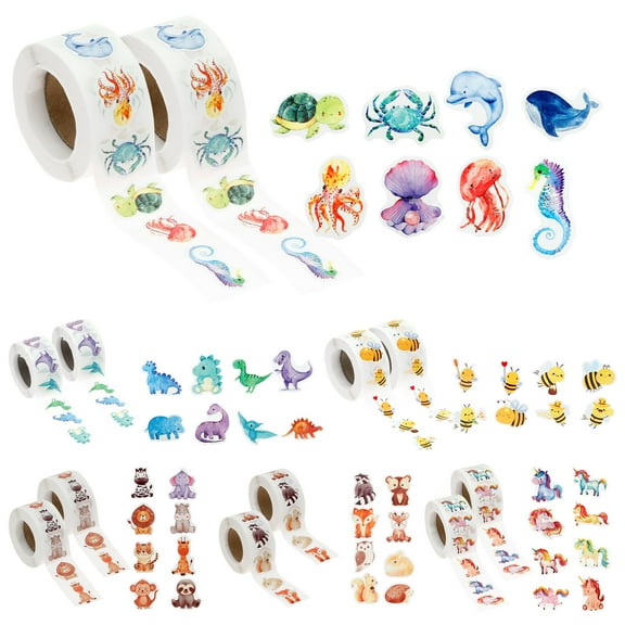 Threns 12 Roll Animal Sticker Children's Encouragement Sticker Each Roll 500Pcs 8 Different Pattern Decal for Kid Classroom Reward Party Game
