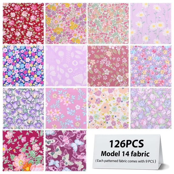 Threns 126Pcs Quilting Cotton Fabric Squares Sheets, Patchwork Cotton Fabric Sets, Multi-Color Printed Craft Fabric for DIY Sewing Scrapbooking Quilting Craft Patchwork,5" x 5"